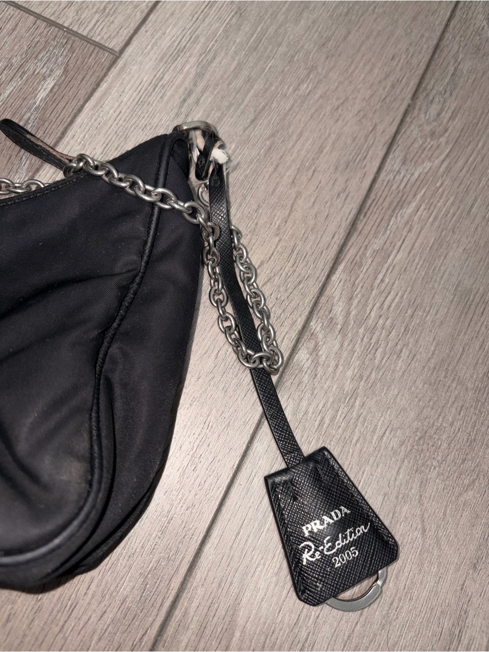 Prada Black Nylon Shoulder Bag with Chain Handle - Picture 4 of 6